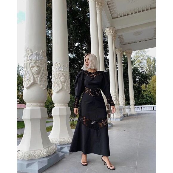 Lace Dress H&M Black Taffeta NWT Puff Sleeves - Picture 3 of 12